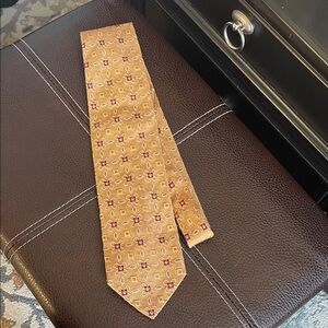 Ermenegildo Zegna Tan and Red Geometric Tie